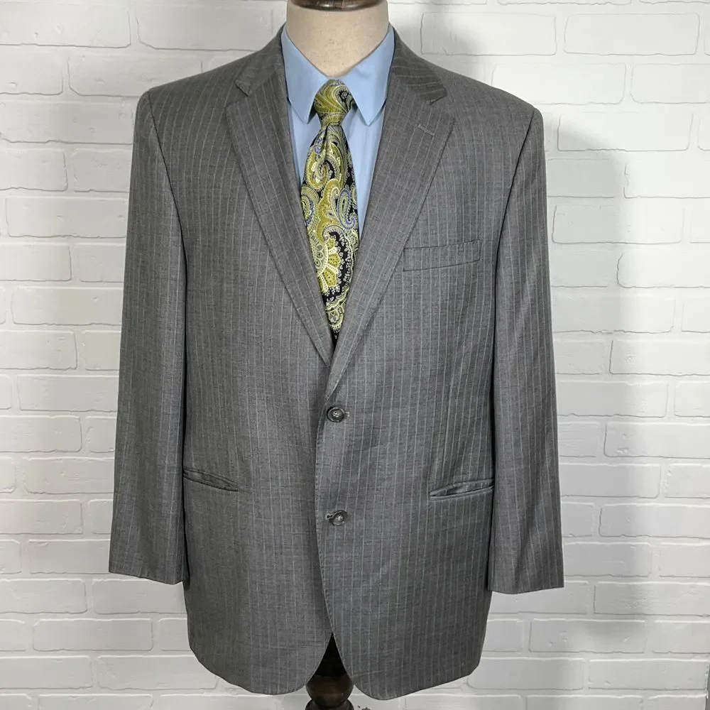 Cremieux Blazer Men 44R‎ Gray Pinstripe Dawson Super 130s Loro Piana Wool Italy